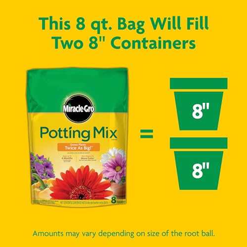 Quality Miracle-Gro Potting Mix, For Container Plants, Flowers, Vegetables, Shrubs, Annuals, Perennials, Feeds up to 6 Months, 8 qt., 2-Pack