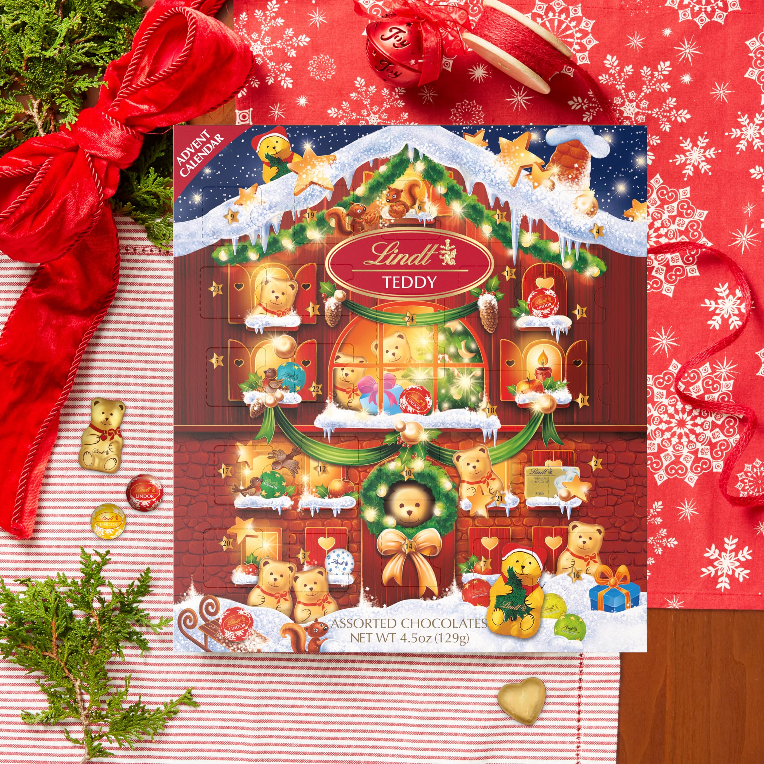 Premium Lindt Holiday Teddy Bear Chocolate Candy Advent Calendar