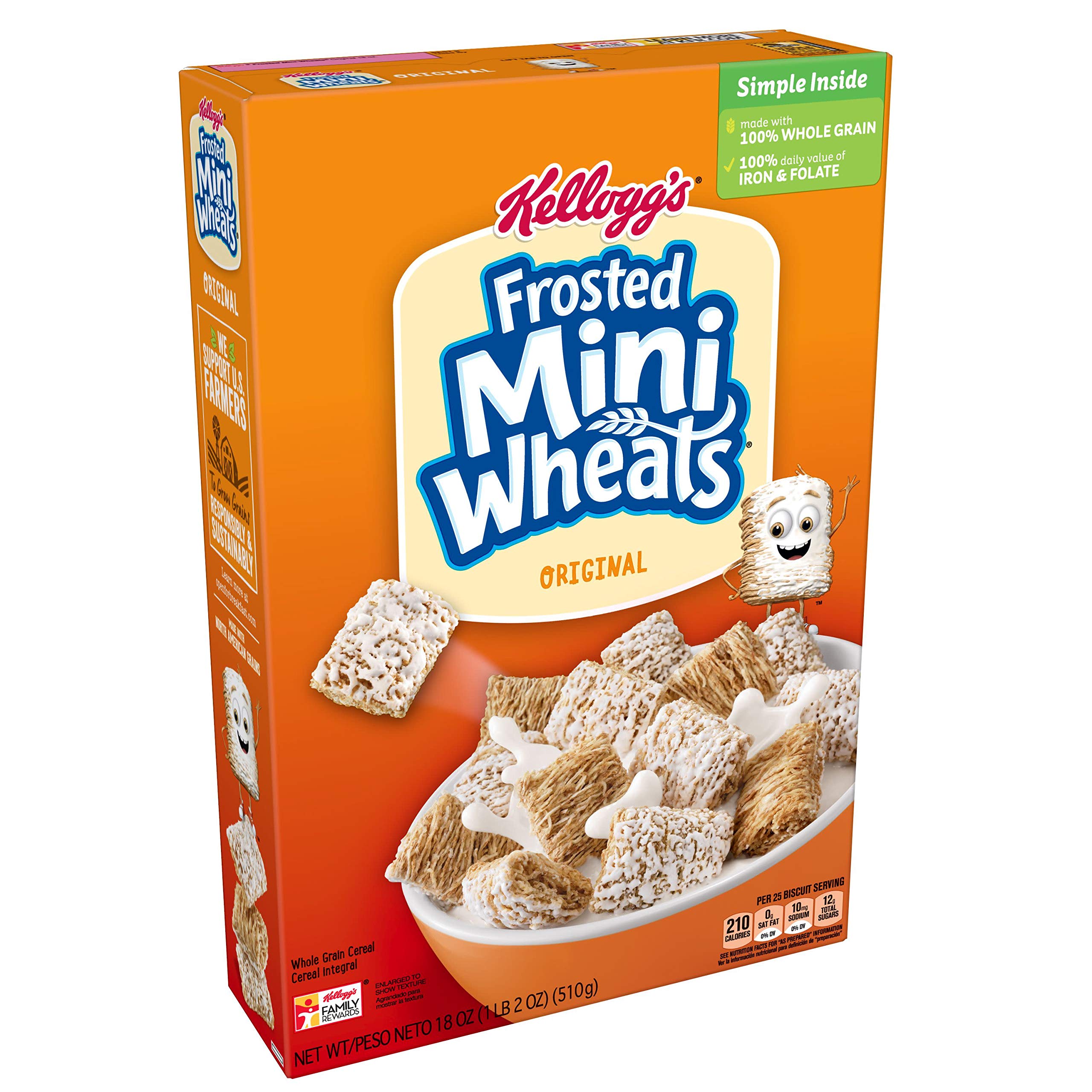 Nutritious Kellogg's Frosted Mini-Wheats Cold Breakfast Cereal, Whole Grain, High Fiber Cereal, Kids Snacks