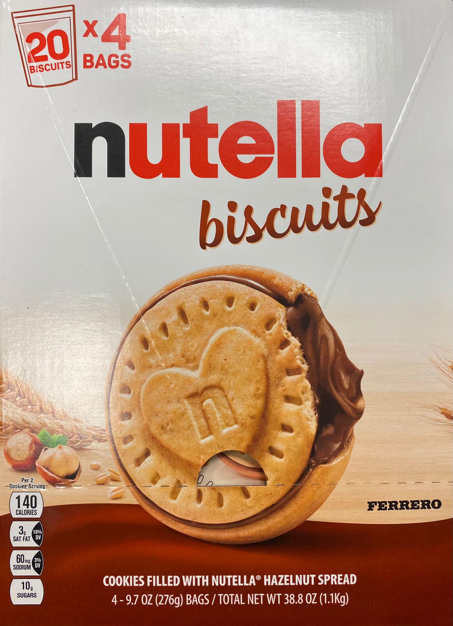 Quality Nutella Biscuits, Hazelnut Spread With Cocoa, cookie with a creamy heart of Nutella - 4-9.7 Oz Bags/Total Net WT 38.8 oz