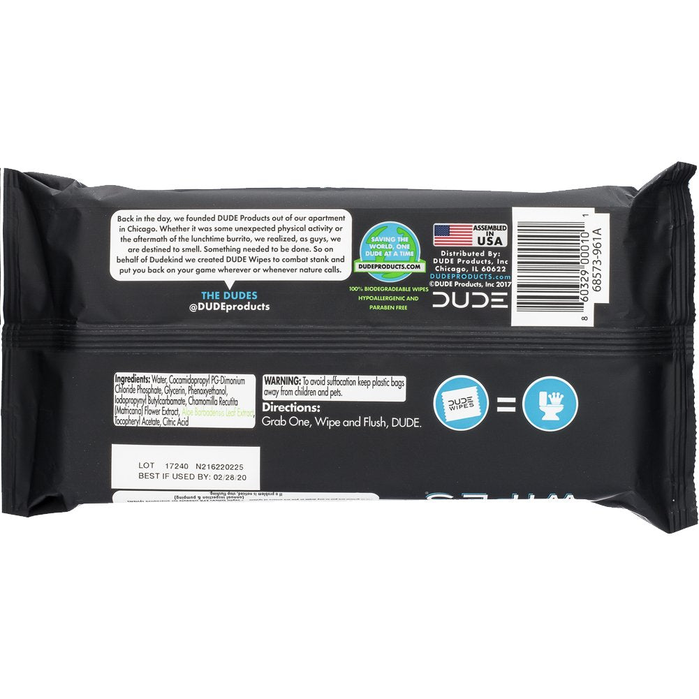 Premium DUDE Wipes Flushable Wipes, Unscented with Vitamin-E & Aloe, 100% Biodegradable, Dispenser (12 Packs, 576 Total Count)