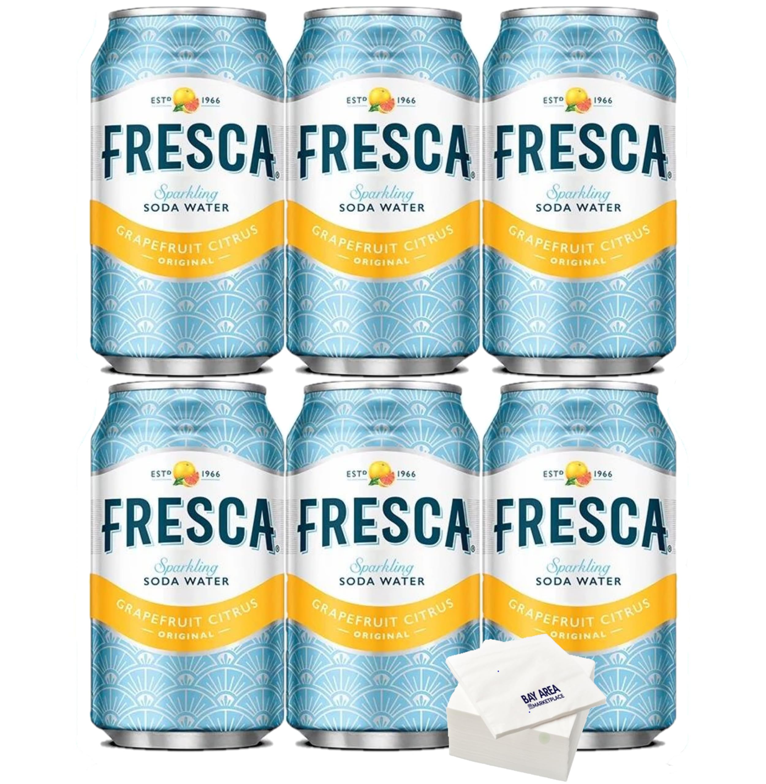 Premium Fresca Sparkling Soda Water, Grapefruit Citrus, (Pack of 6) with Bay Area Marketplace Napkins
