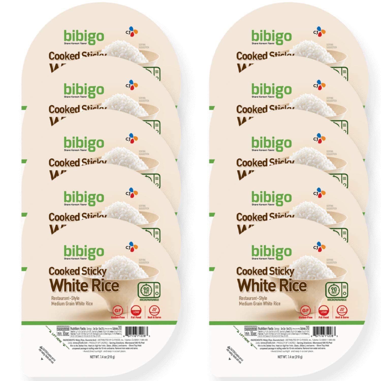Quality bibigo Cooked Sticky White Rice Bowls, Medium Grain, 7.4 oz, 12 ct