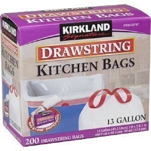 Premium Kirkland Signature Drawstring Kitchen Trash Bags - 13 Gallon, 200 Count