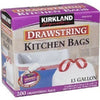Premium Kirkland Signature Drawstring Kitchen Trash Bags - 13 Gallon, 200 Count