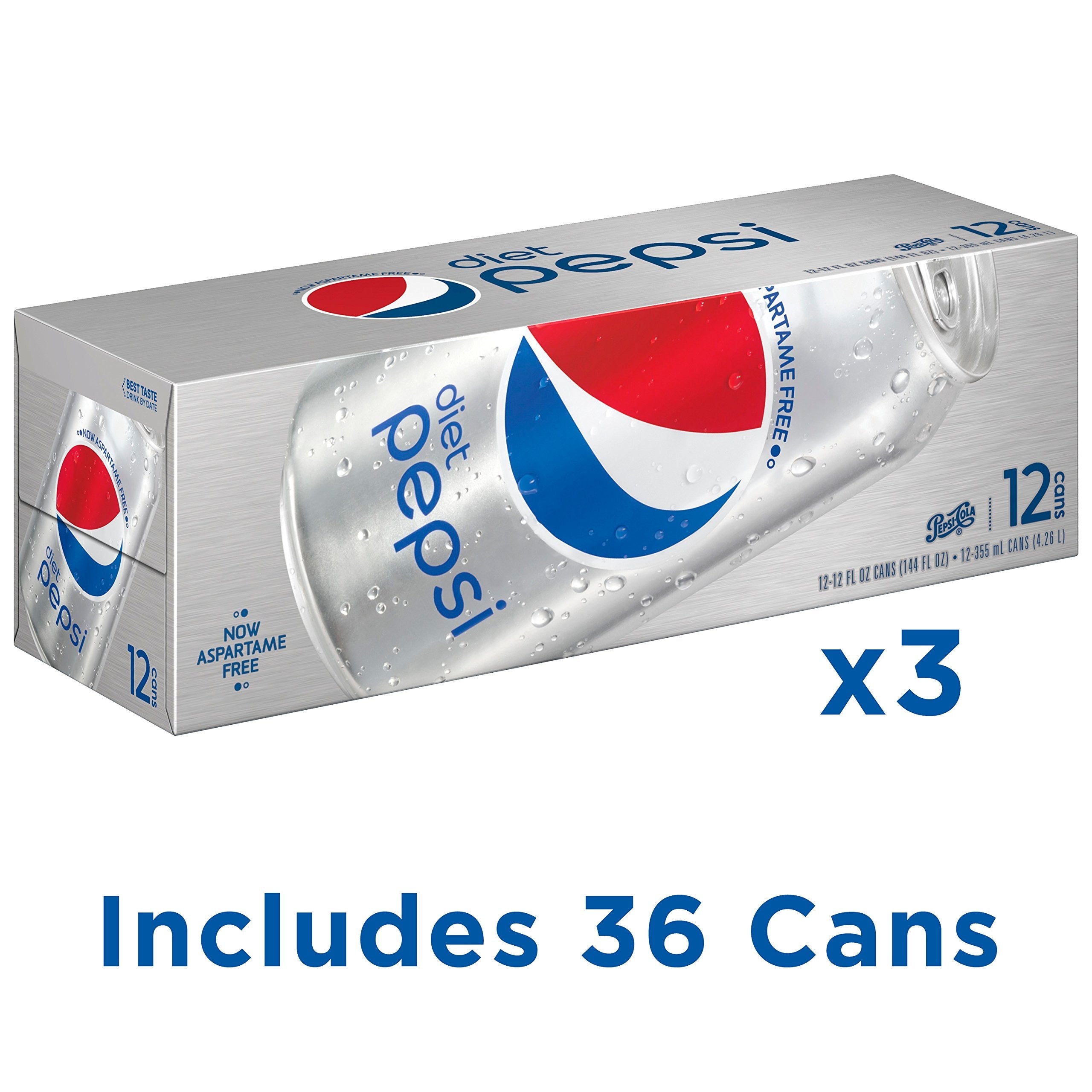 Quality Diet Pepsi Soda, Fridge Pack Bundle, 12 fl oz, 36 Cans
