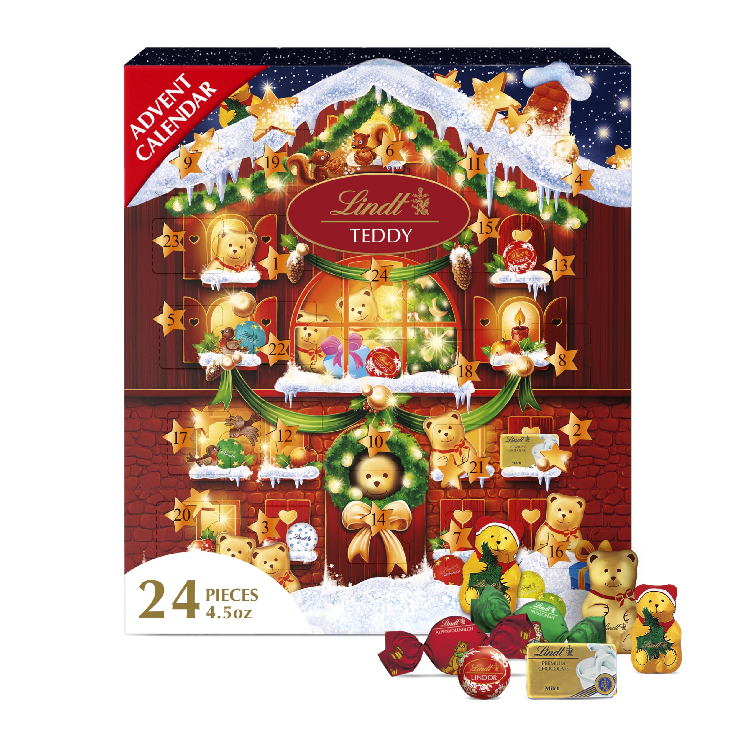 Premium Lindt Holiday Teddy Bear Chocolate Candy Advent Calendar