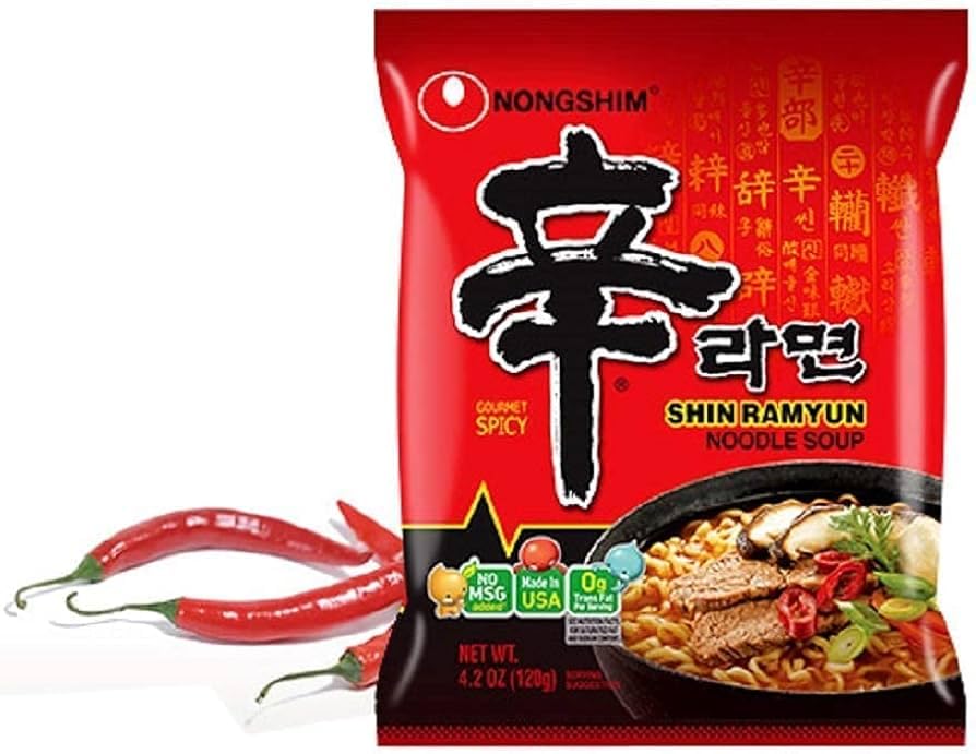 Premium Nong Shim Shin Noodle Ramyun, Gourmet Spicy Picante, 4.2-ounce Packages (Pack of 40)
