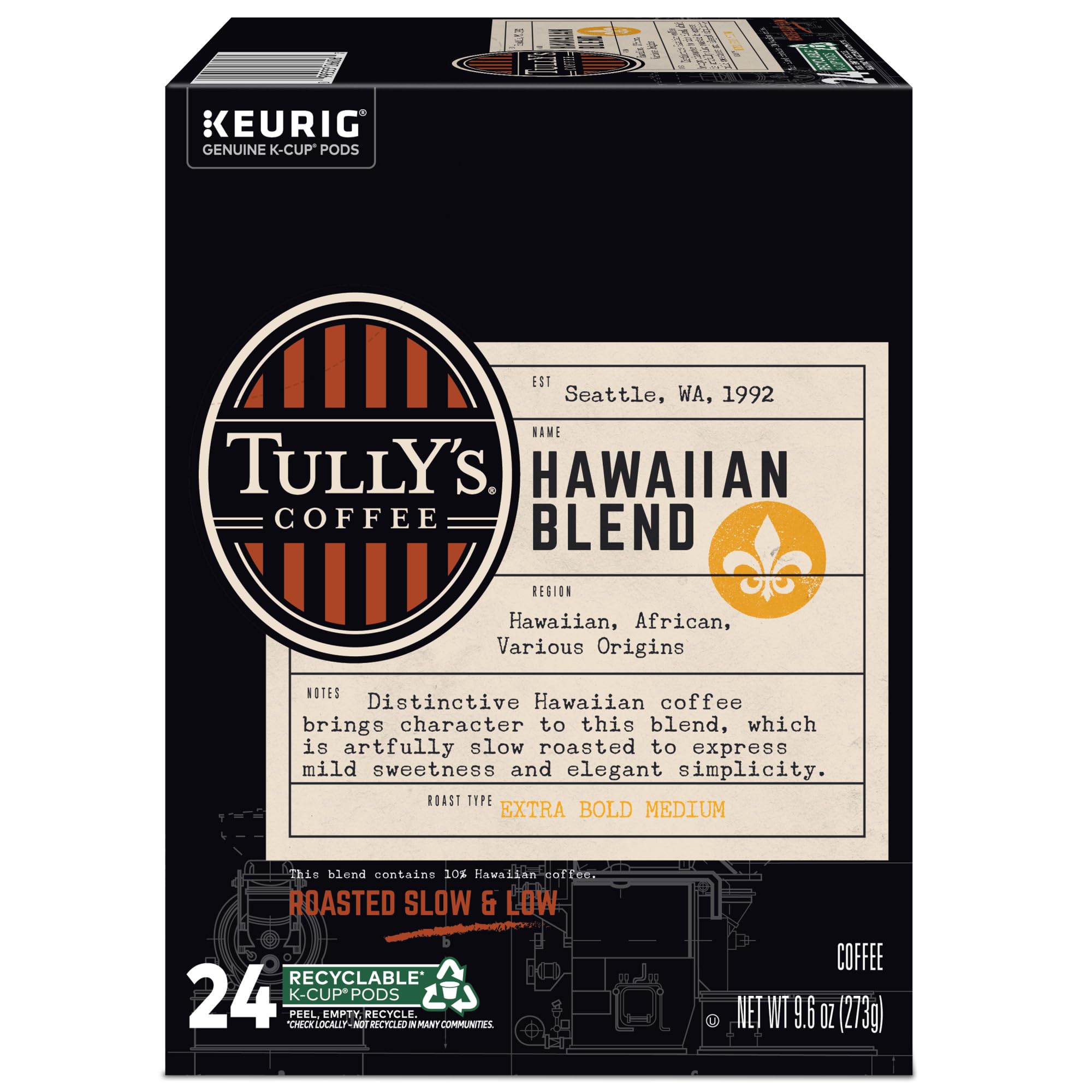Quality Tully's Coffee Hawaiian Blend Keurig Single-Serve K-Cup Pods, Medium Roast Coffee, 96 Count