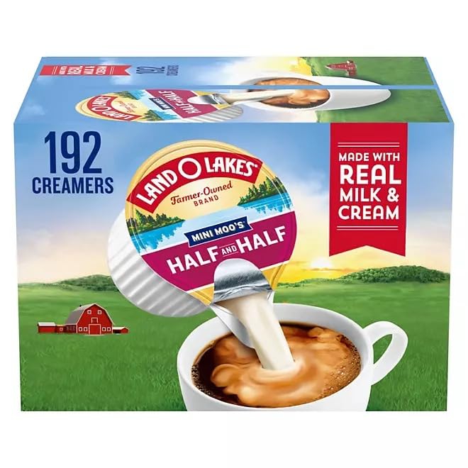 Premium Land O Lake Individual Single Serve Mini Moo's Half and Half Creamer Singles, 192 Count Box (Packaged by Renegade Dimensions)