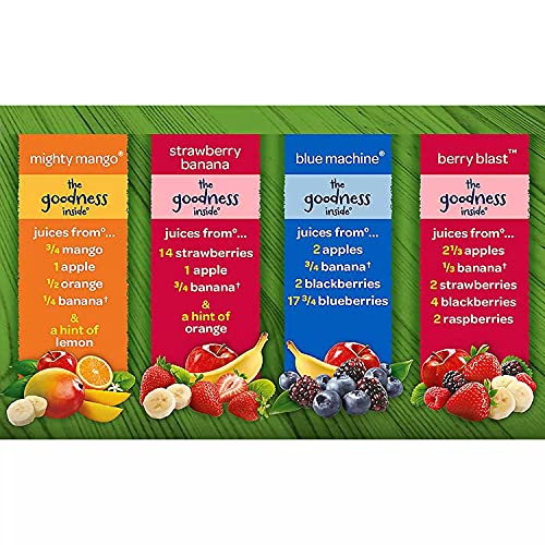 Premium Naked Juice Variety Pack | Strawberry Banana, Mighty Mango, Berry Blast and Blue Machine | No Sugar Added And Non GMO (10 oz., 12 pk.)