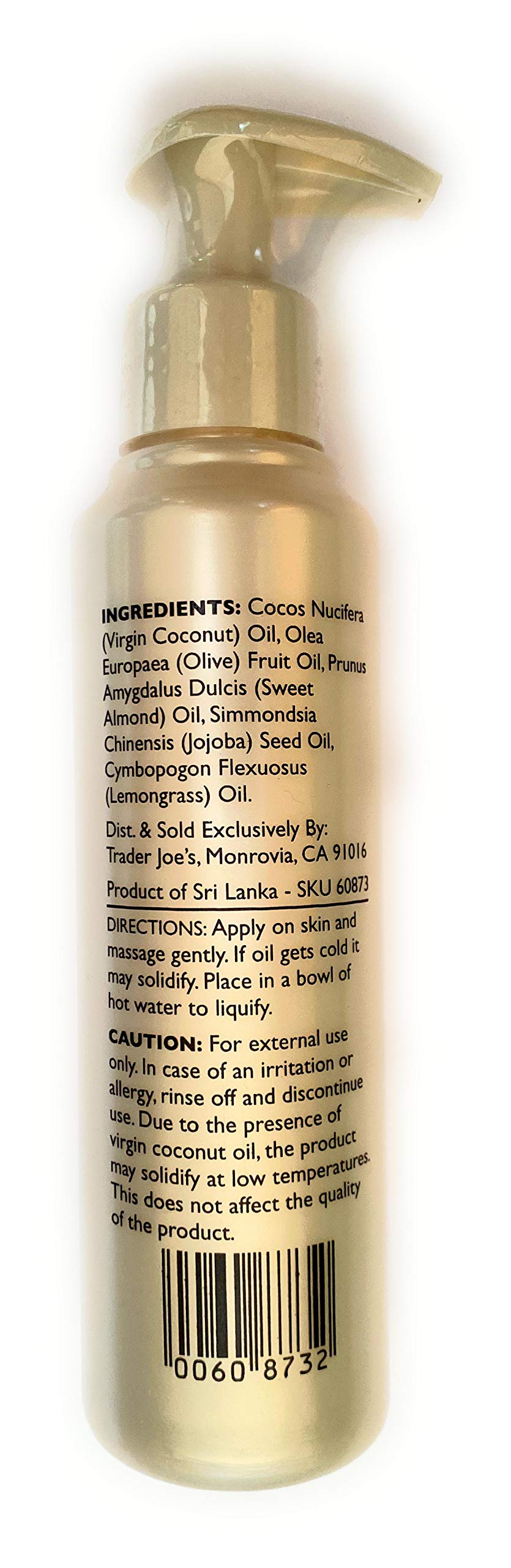 Premium Trader Joes Lemongrass Coconut Body Oil with Almond and Jojoba Oils 4.8 FL OZ (143 ml)