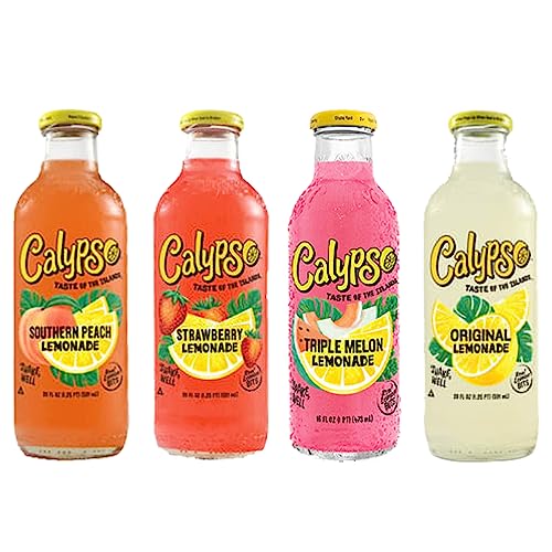 Premium BeeQ Box - (Pack of 8) Variety Calypso Lemonade , 8 Differnt Flavors : Original Lemonade , Island Wave , Paradise Punch , Ocean Blue , Southern Peach, Strawberry , Triple Melon , Pineapple Peach | 16 oz bottles
