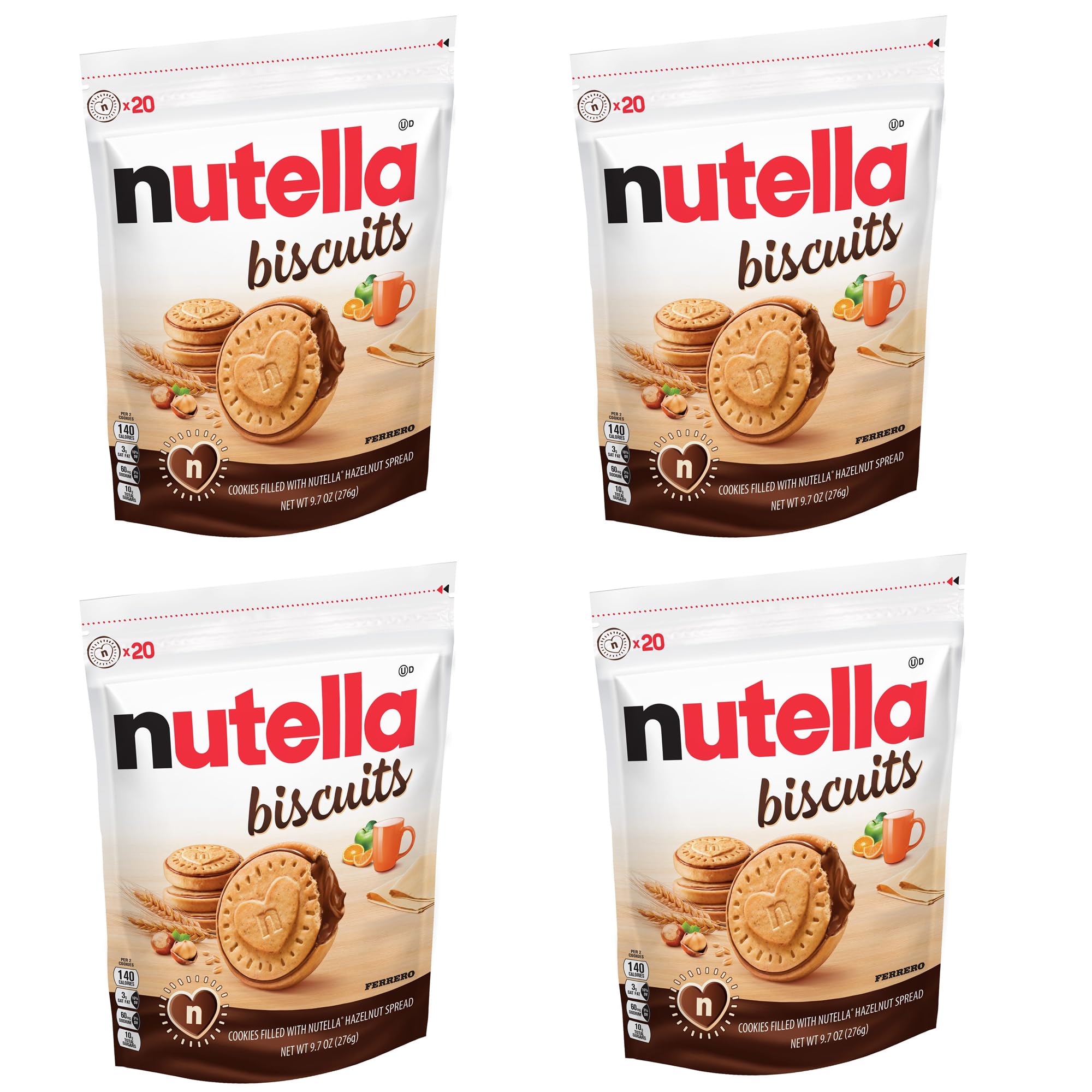 Quality Nutella Biscuits, Hazelnut Spread With Cocoa, cookie with a creamy heart of Nutella - 4-9.7 Oz Bags/Total Net WT 38.8 oz