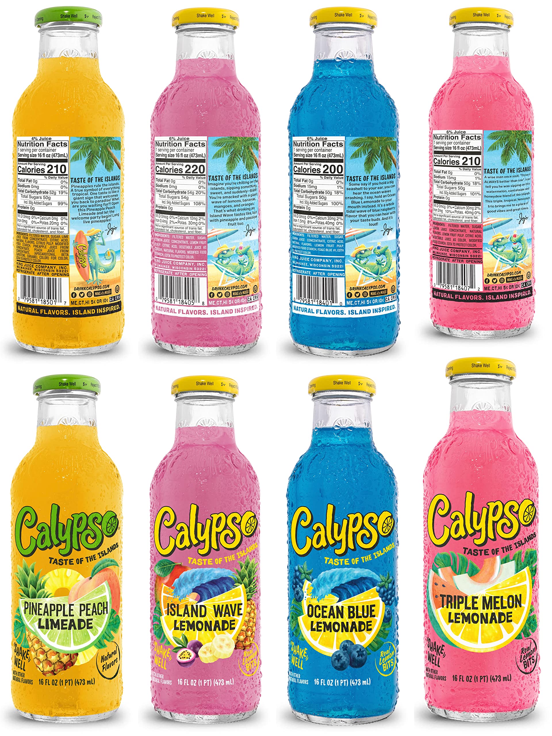 Premium Calypso Lemonades Made with Real Fruit and Natural Flavors | 8 Flavor Variety,16 Fl Oz (Pack of 8)