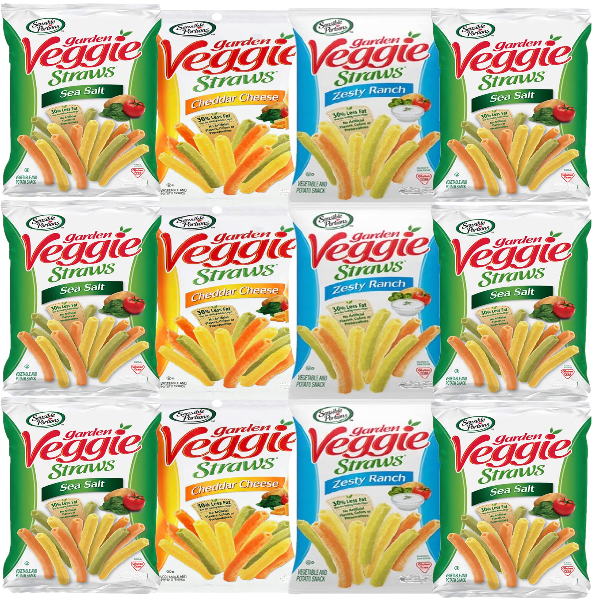 Quality Sensible Portions Garden Veggie Snack Packs, Single Serving Bags, Pack of 12 (Veggie Straws Variety) with Bay Area Marketplace Napkins