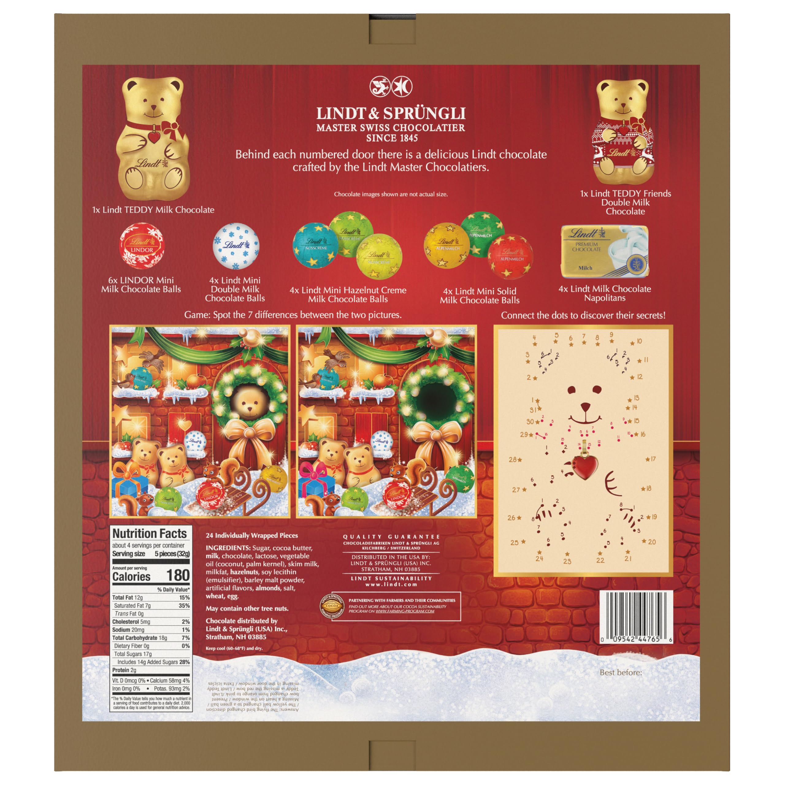 Premium Lindt Holiday Teddy Bear Chocolate Candy Advent Calendar