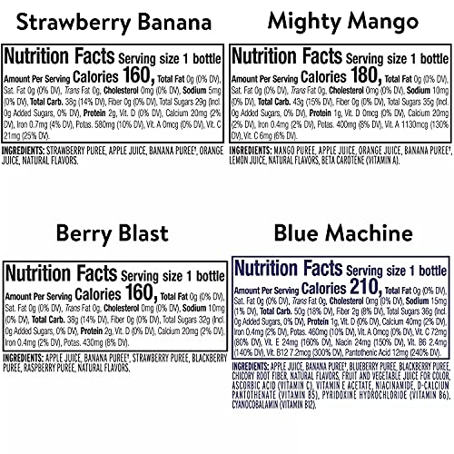 Premium Naked Juice Variety Pack | Strawberry Banana, Mighty Mango, Berry Blast and Blue Machine | No Sugar Added And Non GMO (10 oz., 12 pk.)