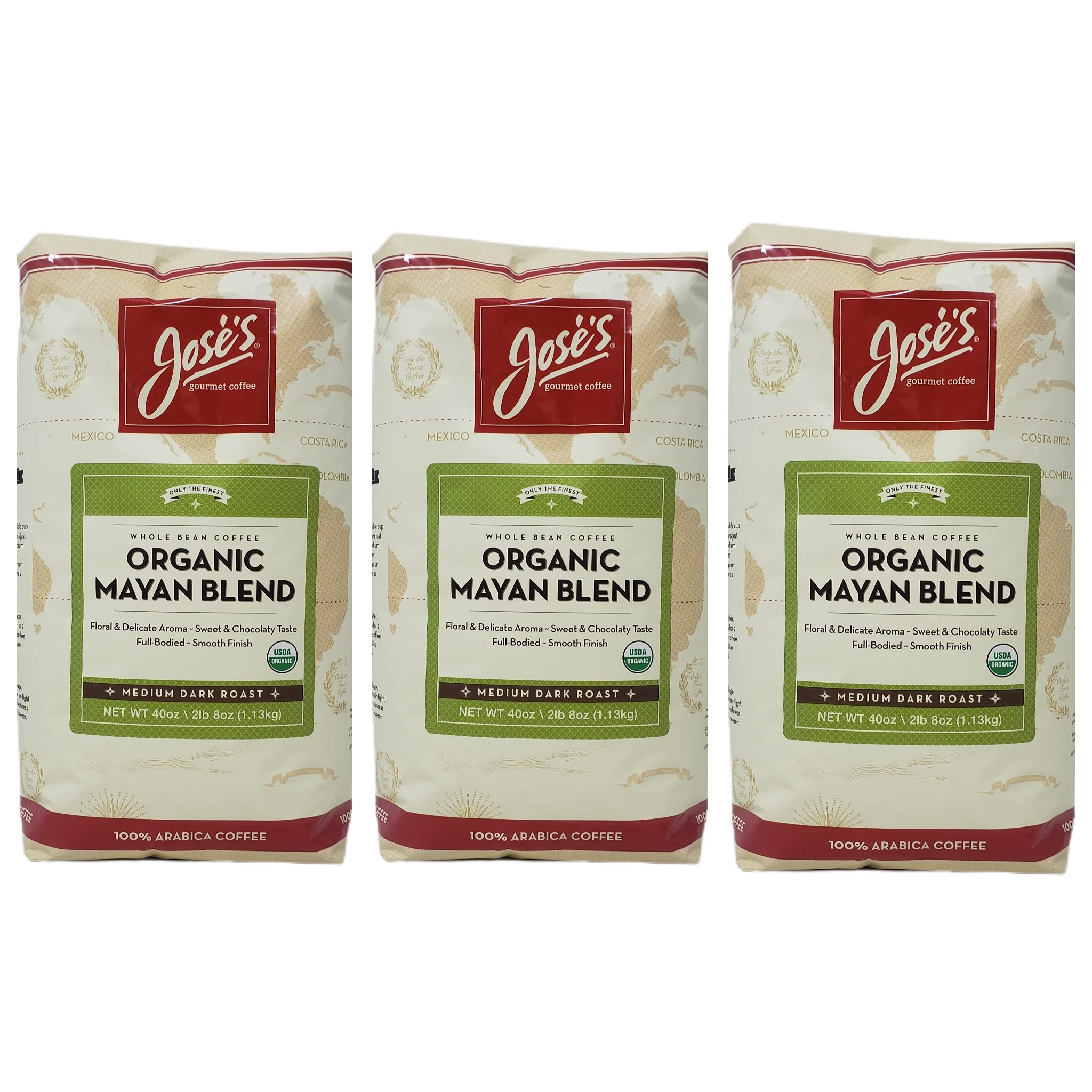 Quality CC Goods Jose's Organic Mayan Blend Whole Bean Coffee - Pack of 3 Bags - 40 oz Per Bag - 120 oz Total of Bulk Joses Gourmet Coffee - 100Percent Arabica Coffee - Medium Dark Roast