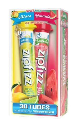 Premium Zipfizz, Vitamin Energy Hydration Drink Mix Split Box, Citrus & Watermelon Flavor, 30 Count (15 each)