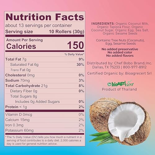 Premium Ava Organics - Coconut Crispy Rollers (Pack of 2) Original Family Size 14.1 oz bags 28.2 Ounce
