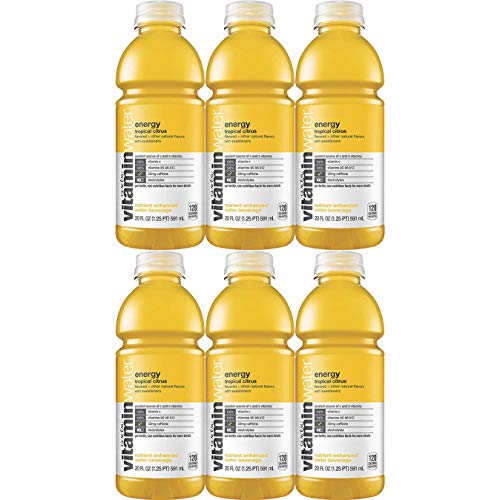 Premium Vitamin Water Energy Tropical Citrus - Shine, 20 Oz Bottle (Pack of 6, Total of 120 Oz)