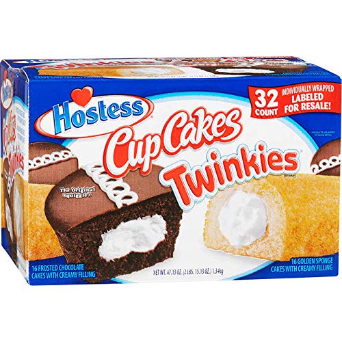 Quality Hostess Cupcakes and Twinkies Individually Wrapped Cakes Variety Pack - 32 Count