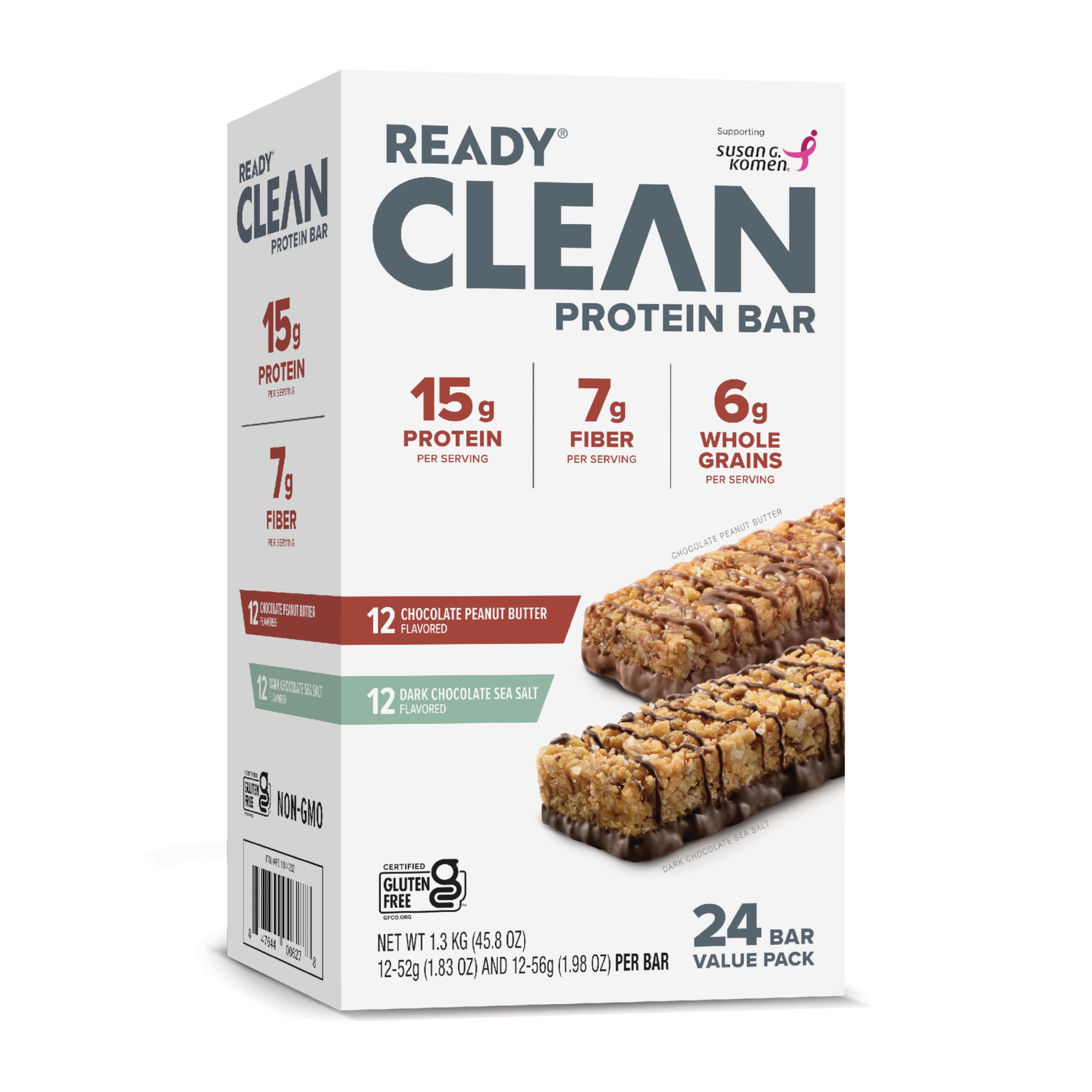 Quality Ready Nutrition CLEAN Bar, 15g Protein for Lean Muscle Mass, 7g Fiber for Satiety, Great for Muscle Building, Muscle Recovery and Weight Loss - Variety Pack (Pack of 24)