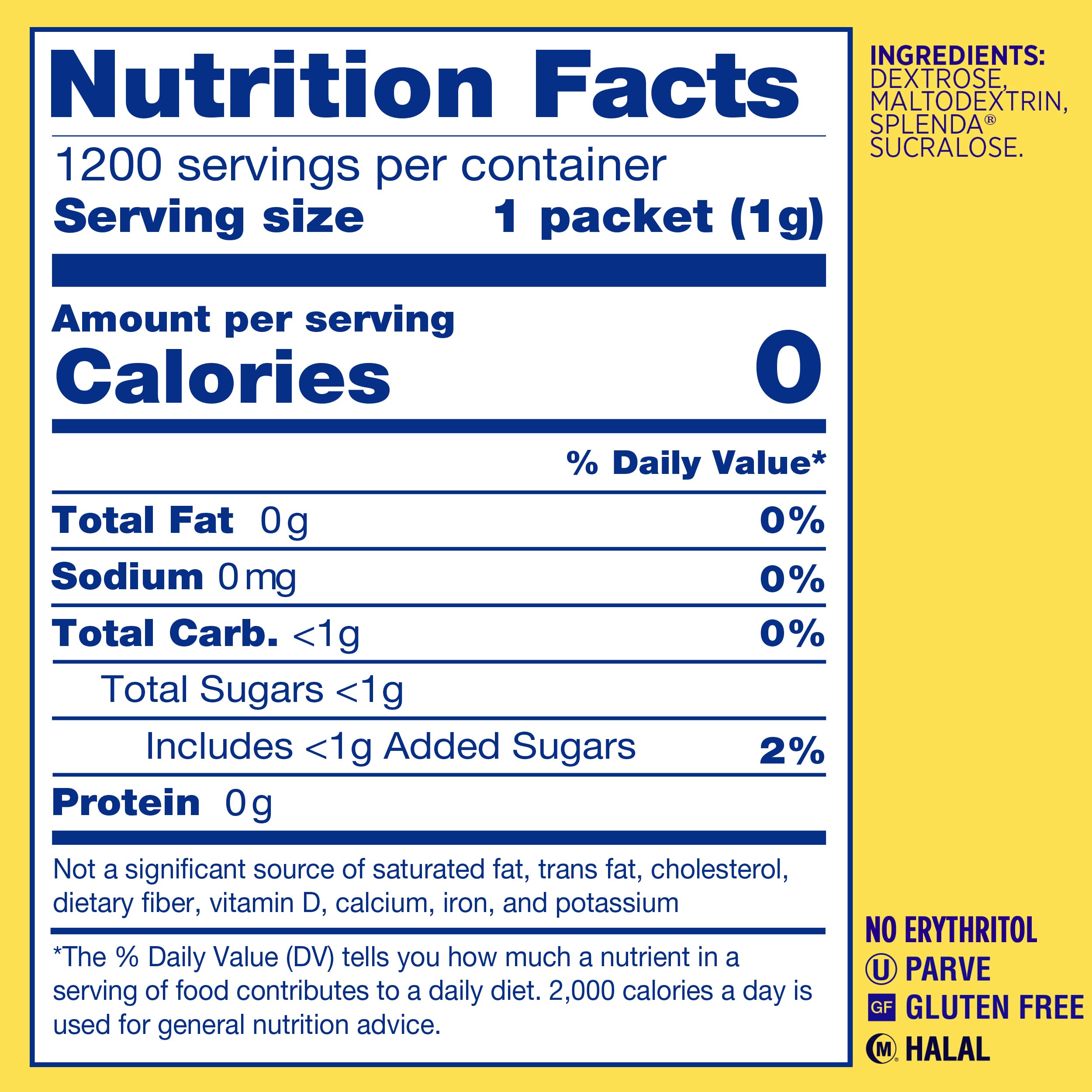 Premium SPLENDA Naturals No Calorie Stevia Sweetener, Single-Serve Packets