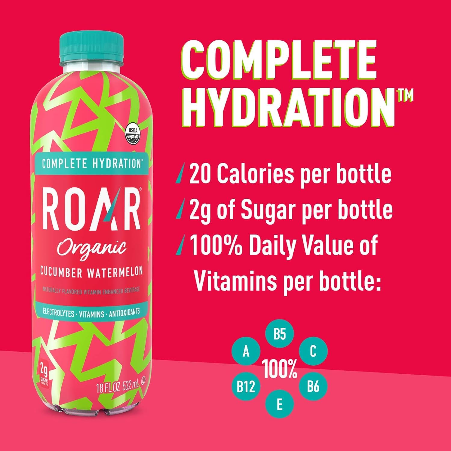 Premium ROAR Cucumber Watermelon Hydration Beverage 12 Pack, 18 FZ