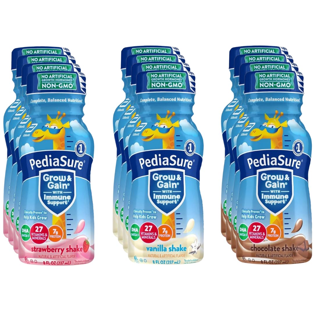 Quality PediaSure Grow & Gain Nutrition Shake for Kids, Immune Support Shake Variety Sampler Pack - 12 Pack Of 8 Fl Oz Bottles - By Obanic (12-Pack)
